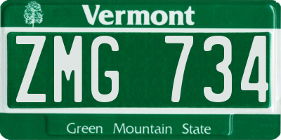 VT license plate ZMG734