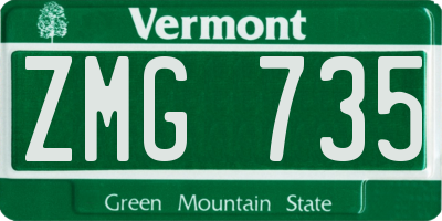 VT license plate ZMG735