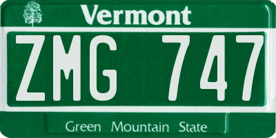 VT license plate ZMG747
