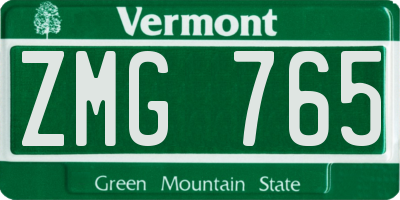 VT license plate ZMG765