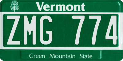 VT license plate ZMG774