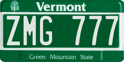 VT license plate ZMG777