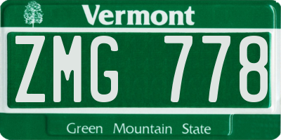 VT license plate ZMG778