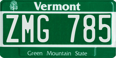 VT license plate ZMG785