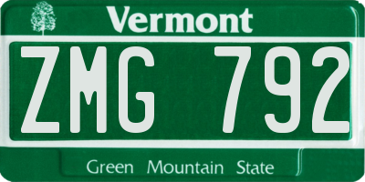 VT license plate ZMG792