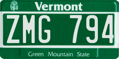 VT license plate ZMG794