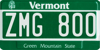 VT license plate ZMG800