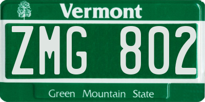 VT license plate ZMG802