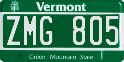VT license plate ZMG805