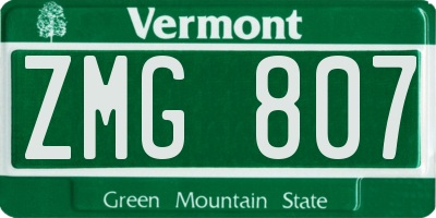 VT license plate ZMG807