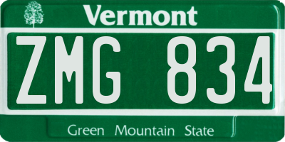 VT license plate ZMG834