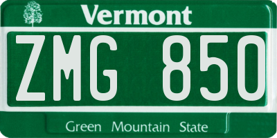 VT license plate ZMG850