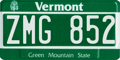 VT license plate ZMG852