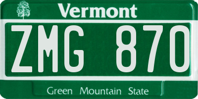 VT license plate ZMG870