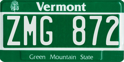 VT license plate ZMG872