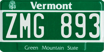 VT license plate ZMG893