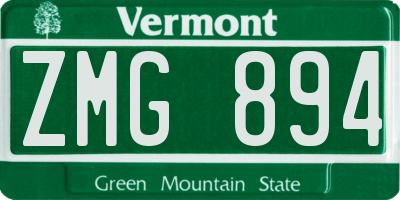 VT license plate ZMG894