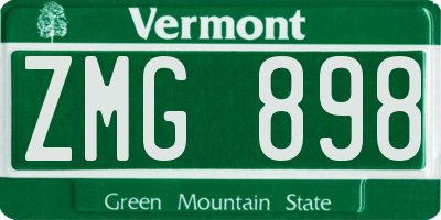 VT license plate ZMG898