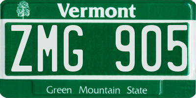 VT license plate ZMG905