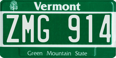 VT license plate ZMG914