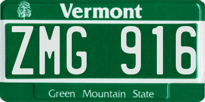 VT license plate ZMG916