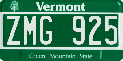 VT license plate ZMG925
