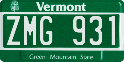VT license plate ZMG931