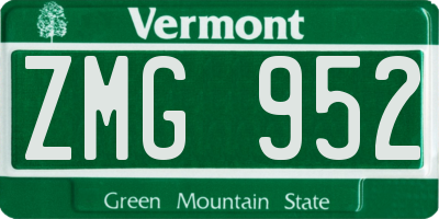 VT license plate ZMG952