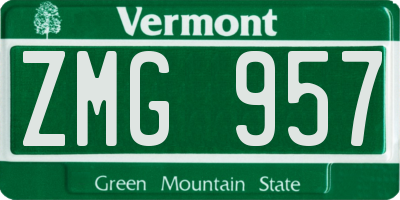 VT license plate ZMG957