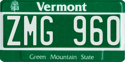 VT license plate ZMG960