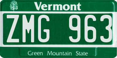 VT license plate ZMG963