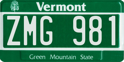 VT license plate ZMG981