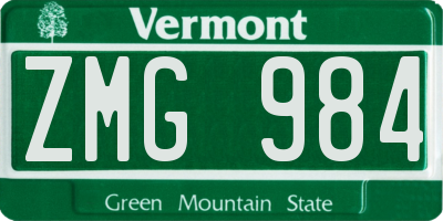 VT license plate ZMG984