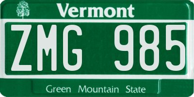 VT license plate ZMG985