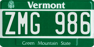 VT license plate ZMG986