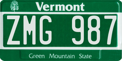 VT license plate ZMG987