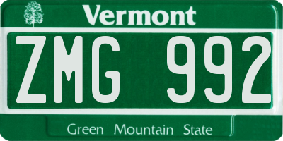 VT license plate ZMG992