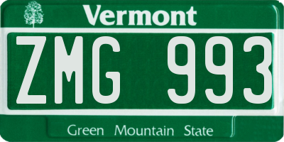 VT license plate ZMG993