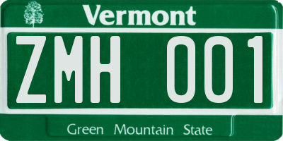 VT license plate ZMH001