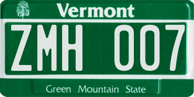 VT license plate ZMH007