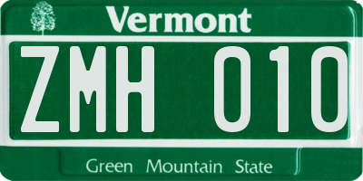 VT license plate ZMH010