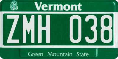 VT license plate ZMH038