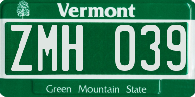 VT license plate ZMH039