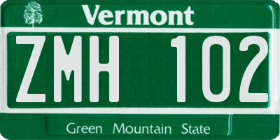 VT license plate ZMH102