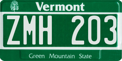 VT license plate ZMH203