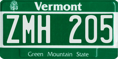 VT license plate ZMH205