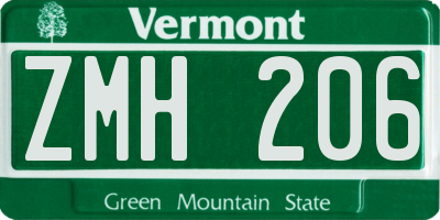 VT license plate ZMH206