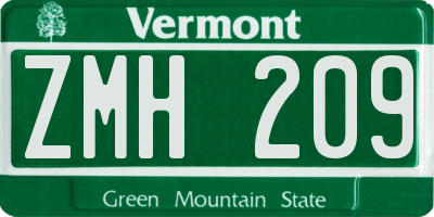 VT license plate ZMH209