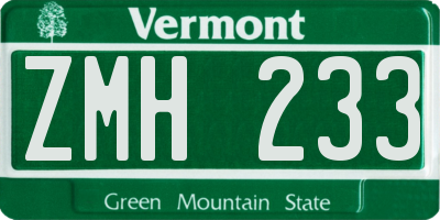 VT license plate ZMH233