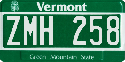 VT license plate ZMH258